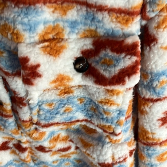 AZTEC SHERPA PRINT BUTTON FUR  SHERPA JACKET ORANGE BLUE NEW - Picture 2 of 10